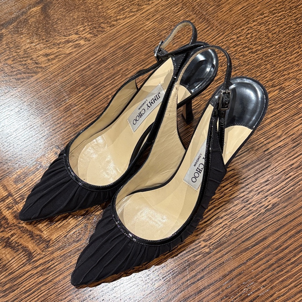 Jimmy Choo Black Pleated Slingback Heels